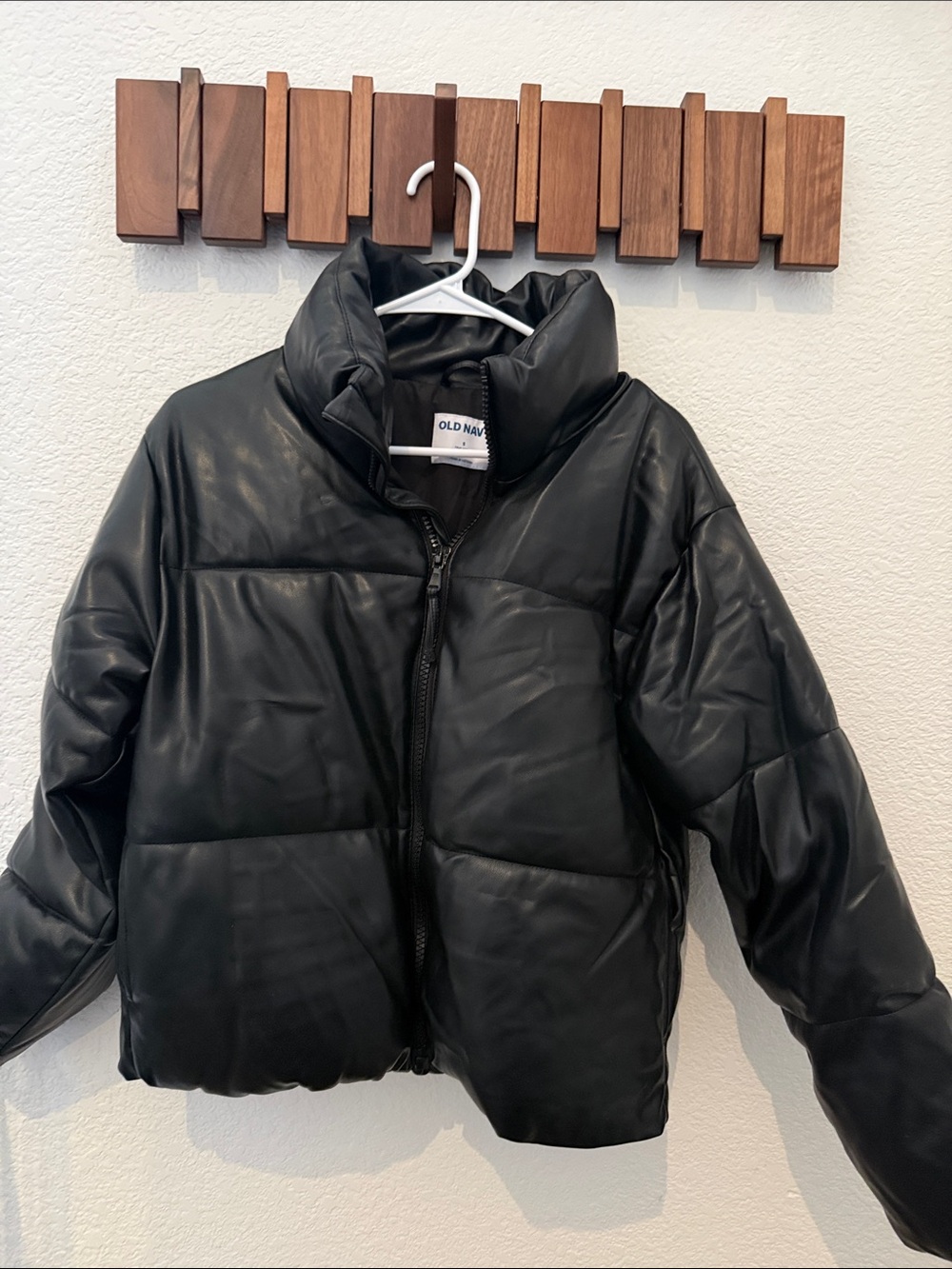 Old Navy Black Faux Leather Puffer Jacket